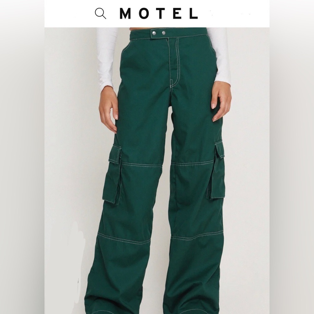 Saul Wide Leg Cargo Trouser In Bottle Green With White Stitching SOLD OUT ONLINE